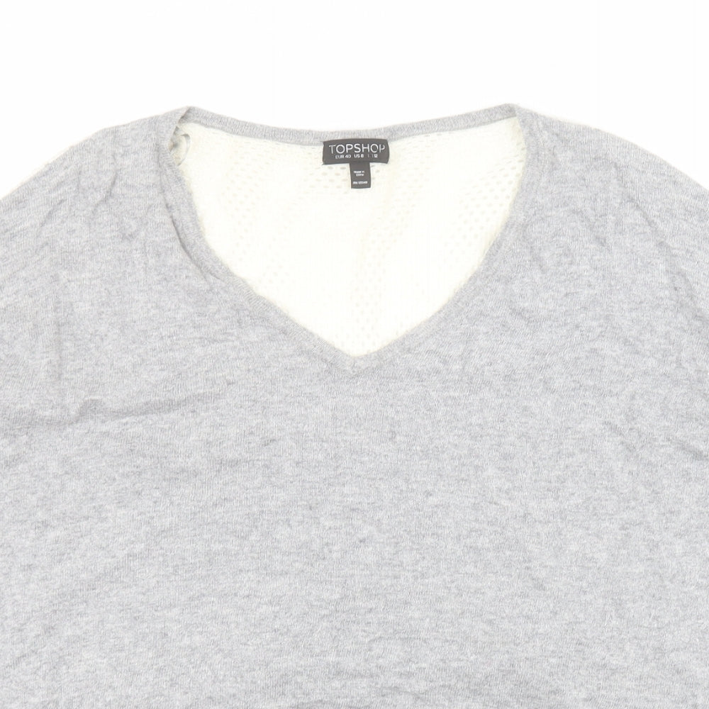 Topshop Womens Grey V-Neck  Viscose Pullover Jumper Size 12