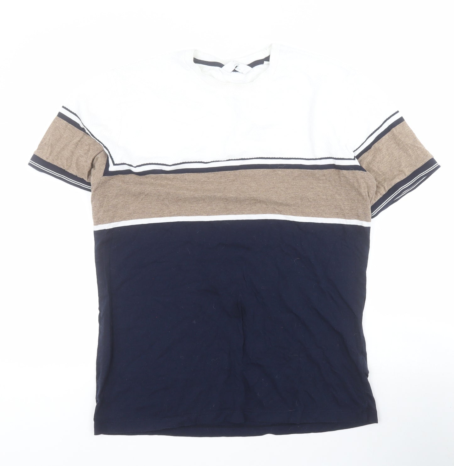 NEXT Mens Blue Striped Cotton  T-Shirt Size L Crew Neck