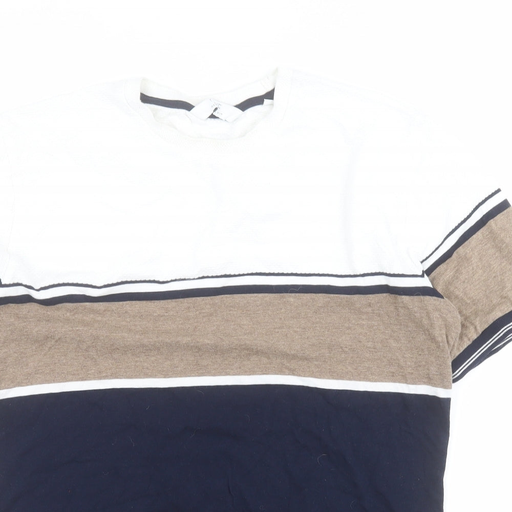 NEXT Mens Blue Striped Cotton  T-Shirt Size L Crew Neck