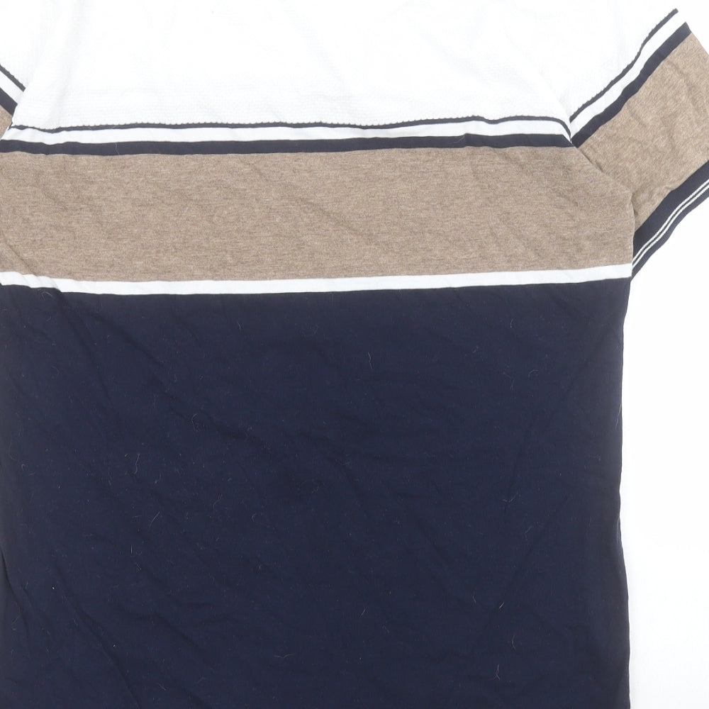 NEXT Mens Blue Striped Cotton  T-Shirt Size L Crew Neck