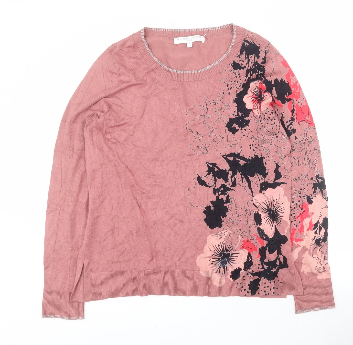 NEXT Womens Pink Round Neck Floral Viscose Pullover Jumper Size 12