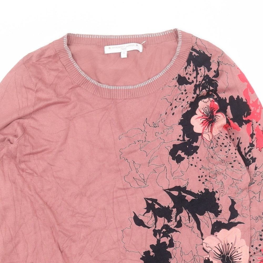 NEXT Womens Pink Round Neck Floral Viscose Pullover Jumper Size 12