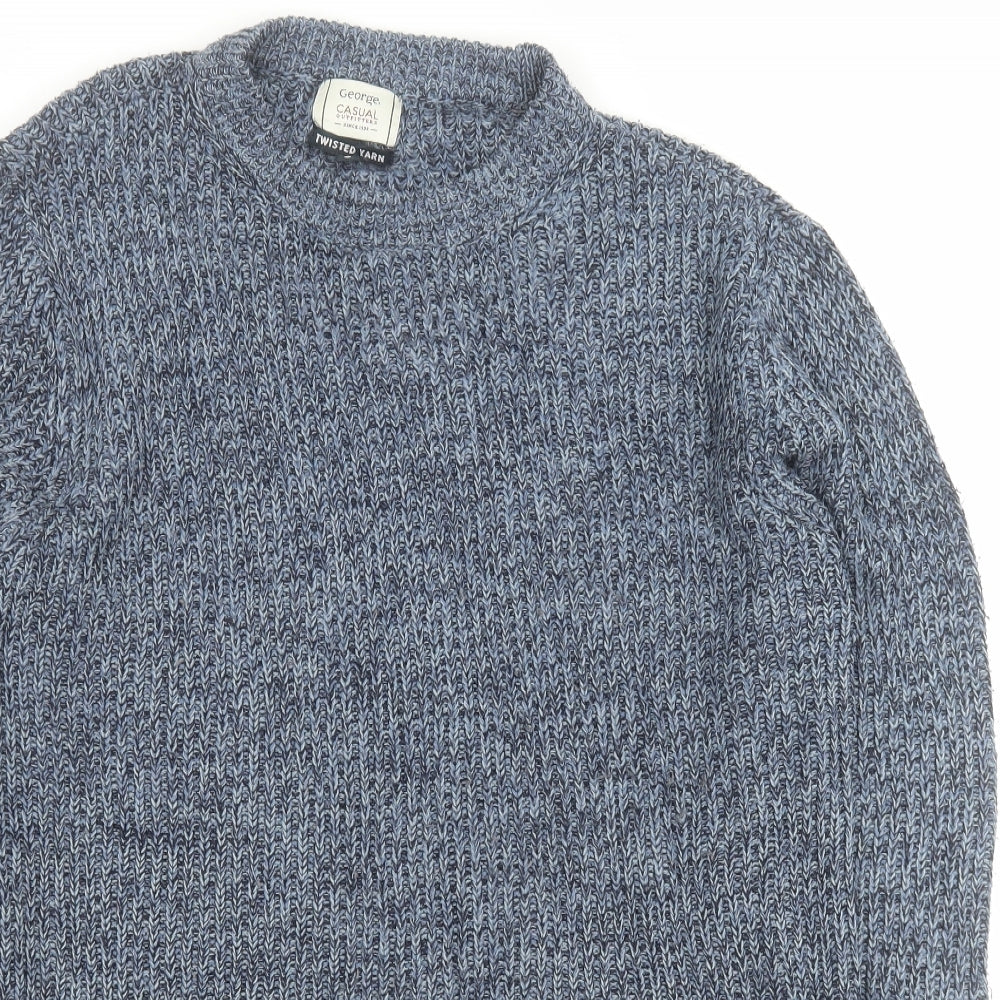 George Mens Blue Round Neck  Acrylic Pullover Jumper Size S