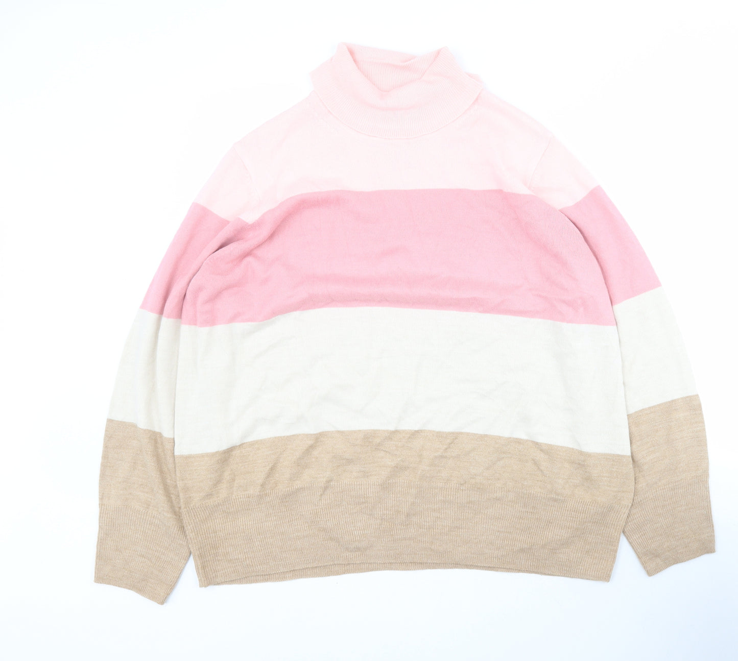 Marks and Spencer Womens Pink Roll Neck Striped Acrylic Pullover Jumper Size 24