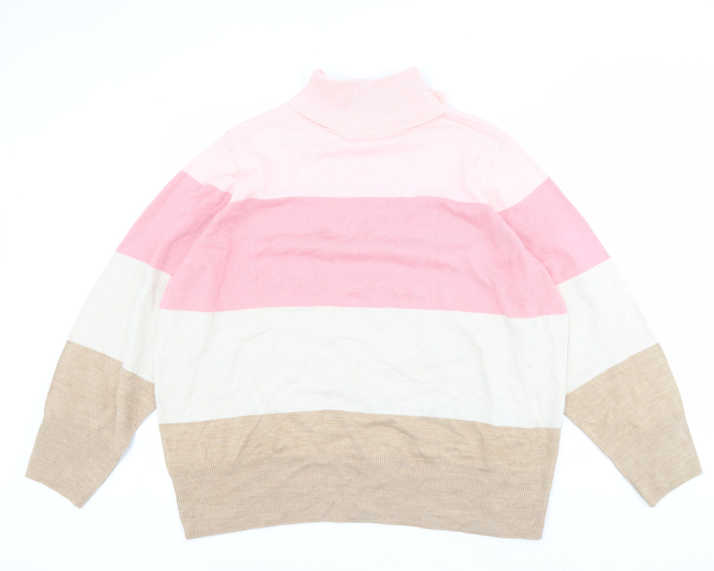 Marks and Spencer Womens Pink Roll Neck Striped Acrylic Pullover Jumper Size 24