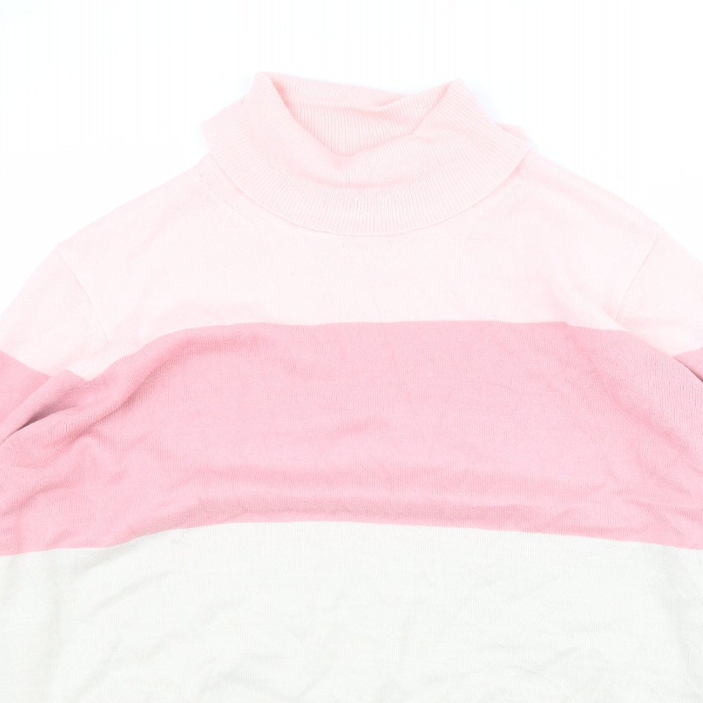 Marks and Spencer Womens Pink Roll Neck Striped Acrylic Pullover Jumper Size 24