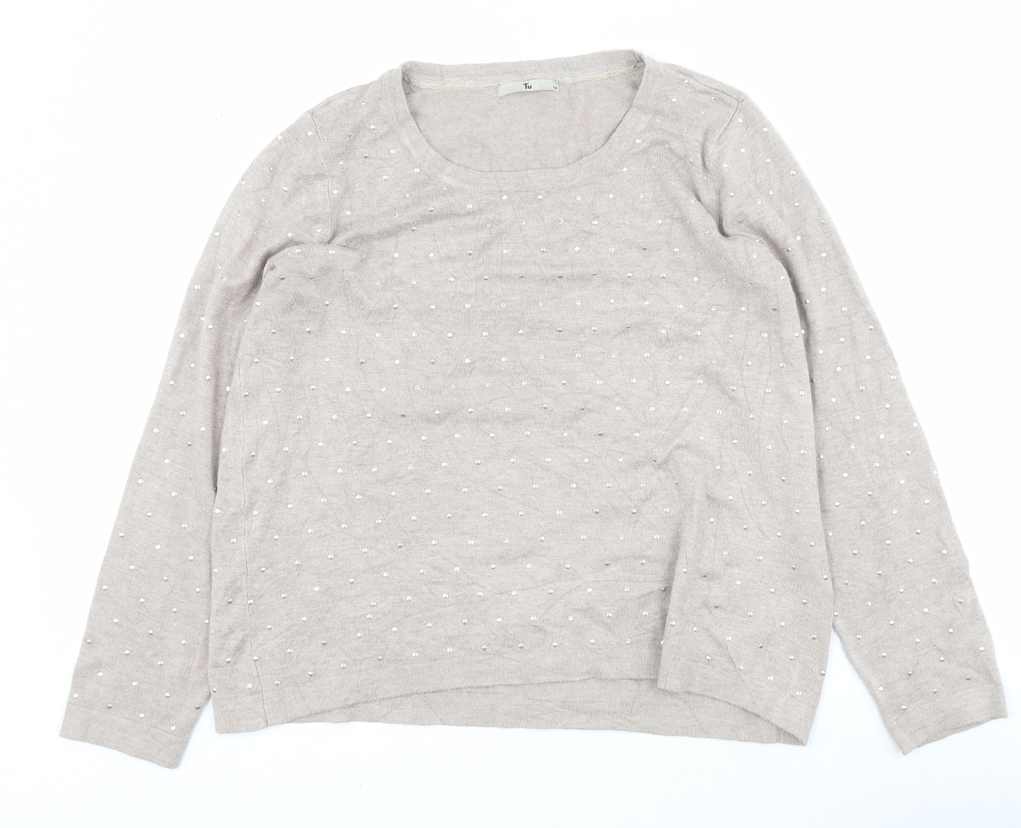 TU Womens Beige Round Neck  Viscose Pullover Jumper Size 14