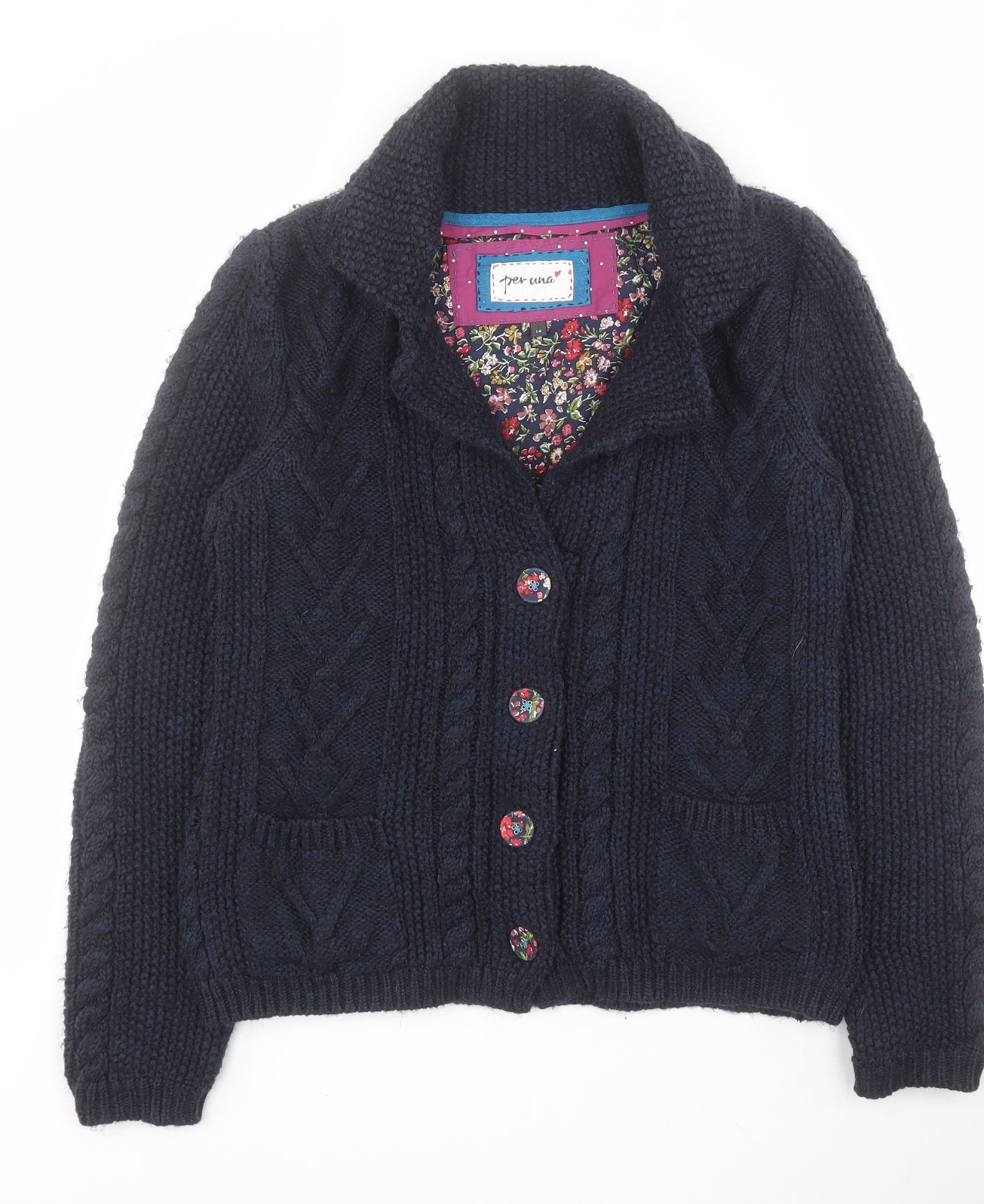 Marks and Spencer Womens Blue V-Neck  Cotton Cardigan Jumper Size 14