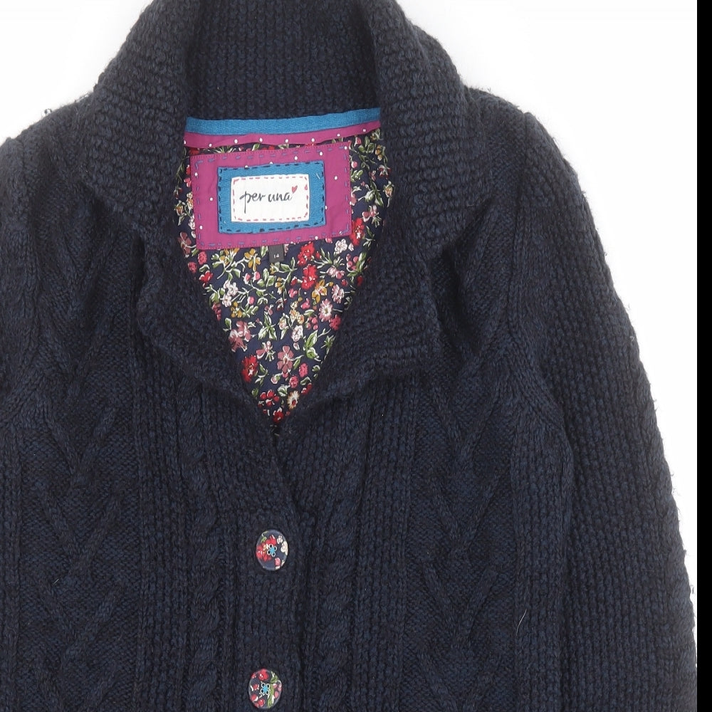 Marks and Spencer Womens Blue V-Neck  Cotton Cardigan Jumper Size 14