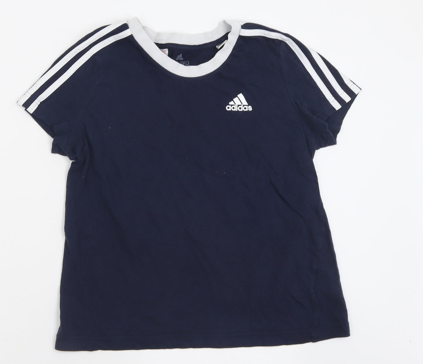 adidas Girls Blue Striped Cotton Basic T-Shirt Size 11-12 Years Crew Neck Pullover