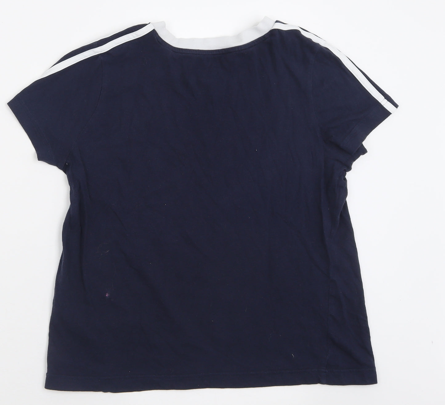 adidas Girls Blue Striped Cotton Basic T-Shirt Size 11-12 Years Crew Neck Pullover