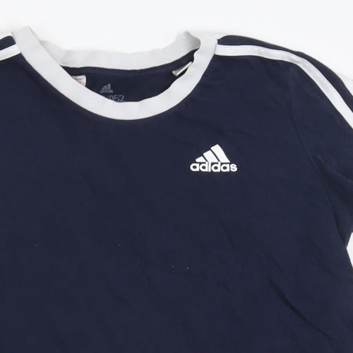 adidas Girls Blue Striped Cotton Basic T-Shirt Size 11-12 Years Crew Neck Pullover