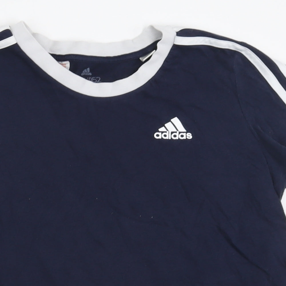 adidas Girls Blue Striped Cotton Basic T-Shirt Size 11-12 Years Crew Neck Pullover