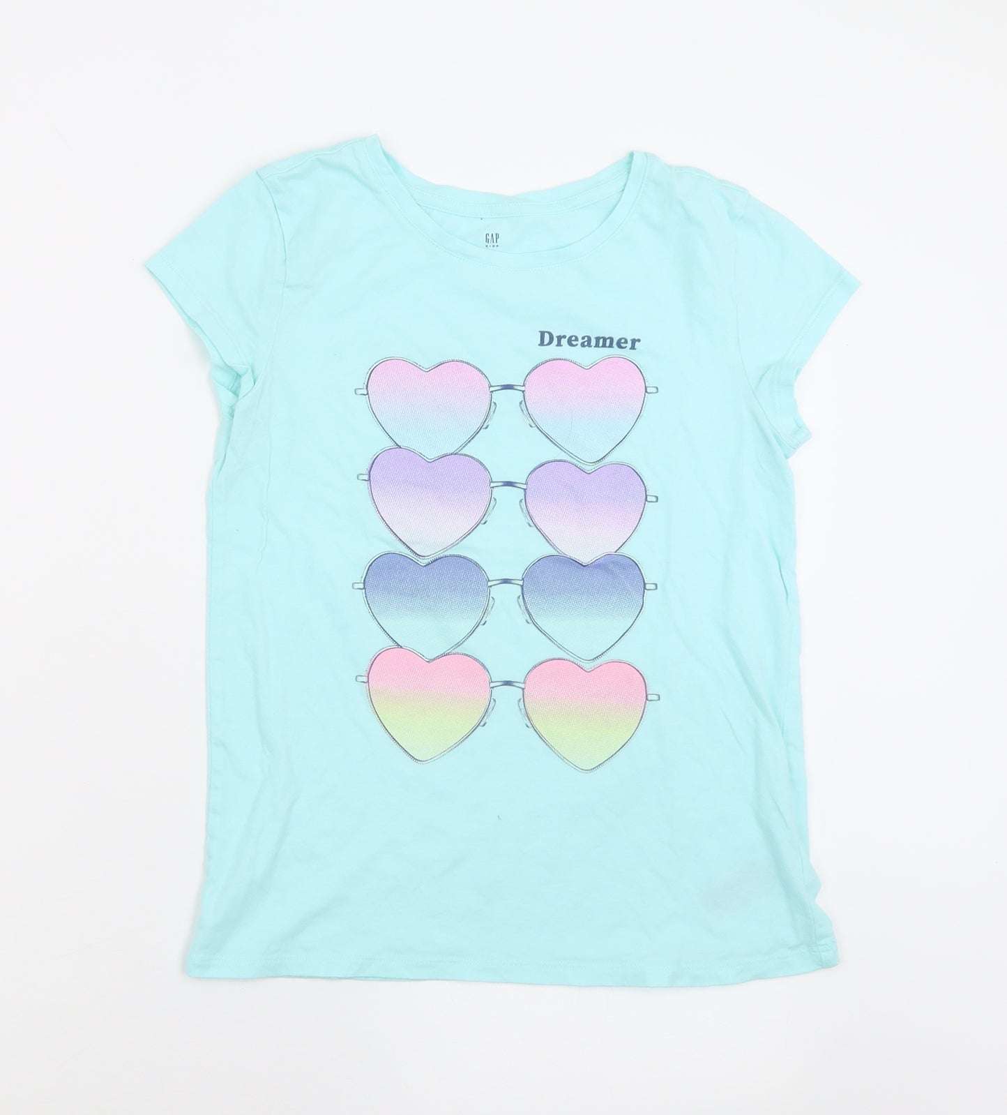 Gap Girls Blue  Cotton Basic T-Shirt Size 13 Years Crew Neck Pullover - Dreamer