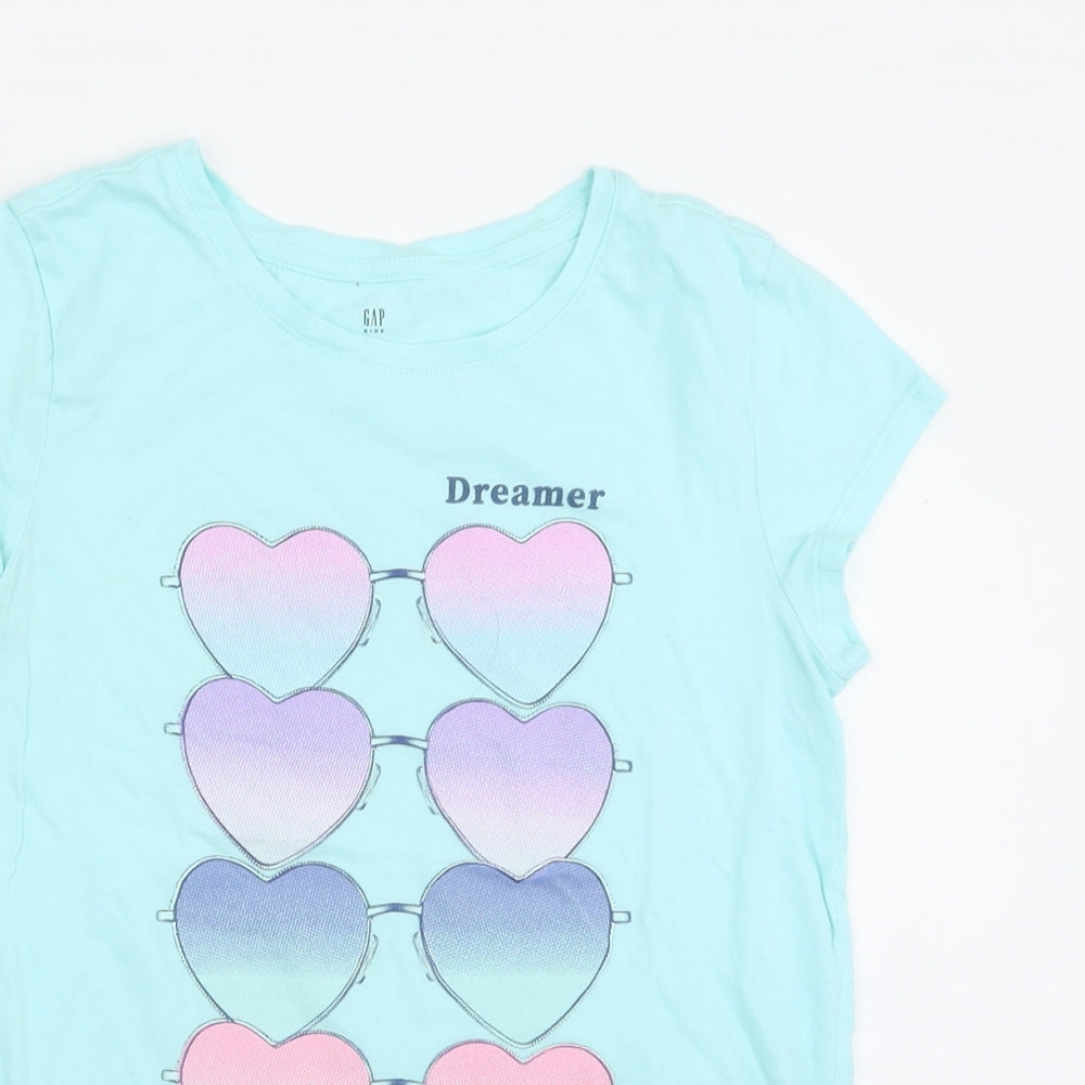 Gap Girls Blue  Cotton Basic T-Shirt Size 13 Years Crew Neck Pullover - Dreamer