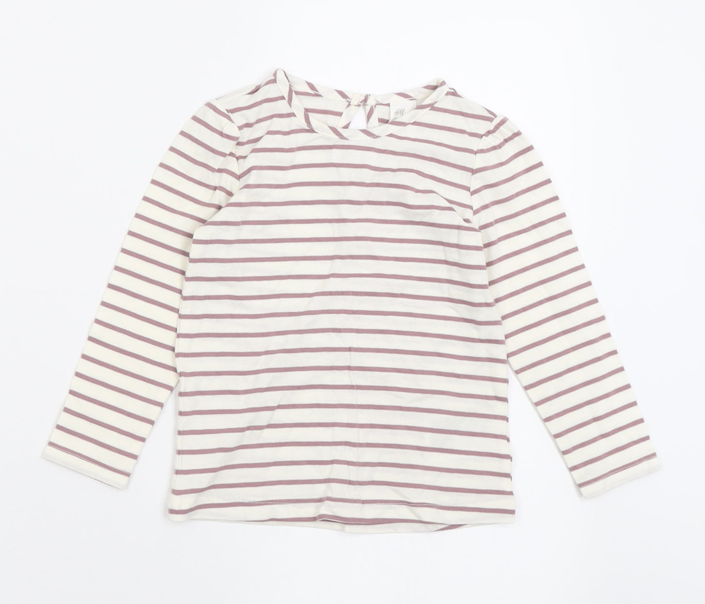 H&M Girls White Striped Cotton Basic Casual Size 12-18 Months Crew Neck Button