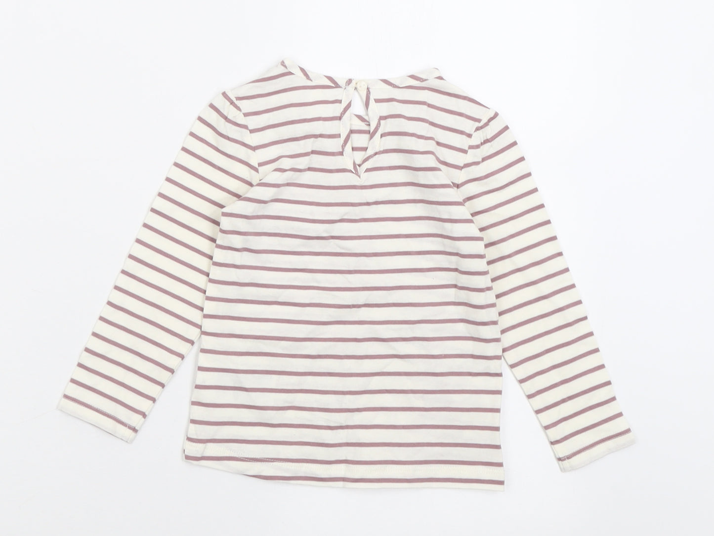 H&M Girls White Striped Cotton Basic Casual Size 12-18 Months Crew Neck Button