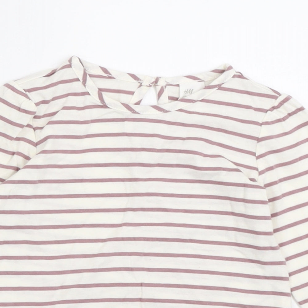 H&M Girls White Striped Cotton Basic Casual Size 12-18 Months Crew Neck Button