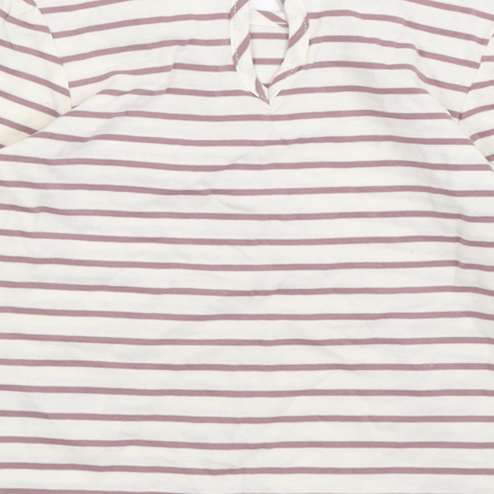 H&M Girls White Striped Cotton Basic Casual Size 12-18 Months Crew Neck Button