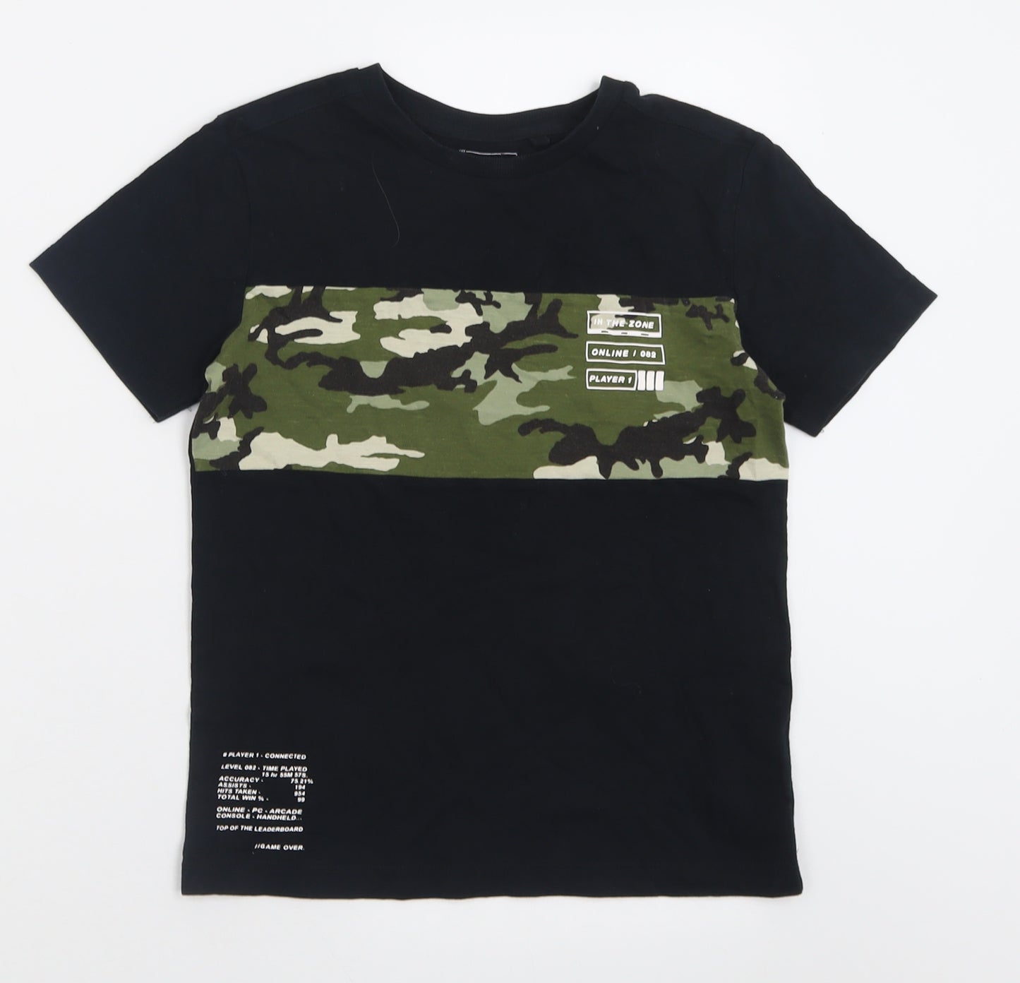 NEXT Boys Black Camouflage Cotton Basic T-Shirt Size 7 Years Crew Neck Pullover