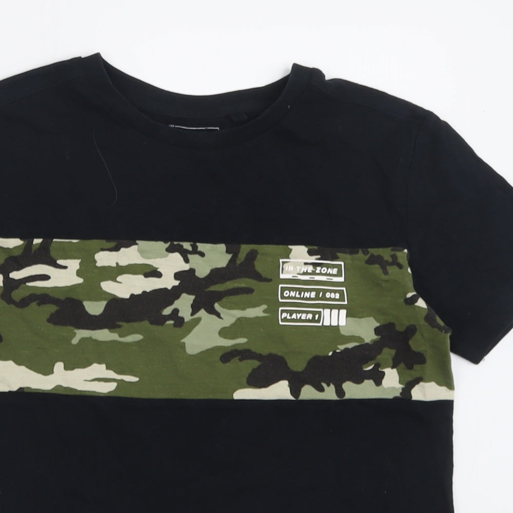 NEXT Boys Black Camouflage Cotton Basic T-Shirt Size 7 Years Crew Neck Pullover