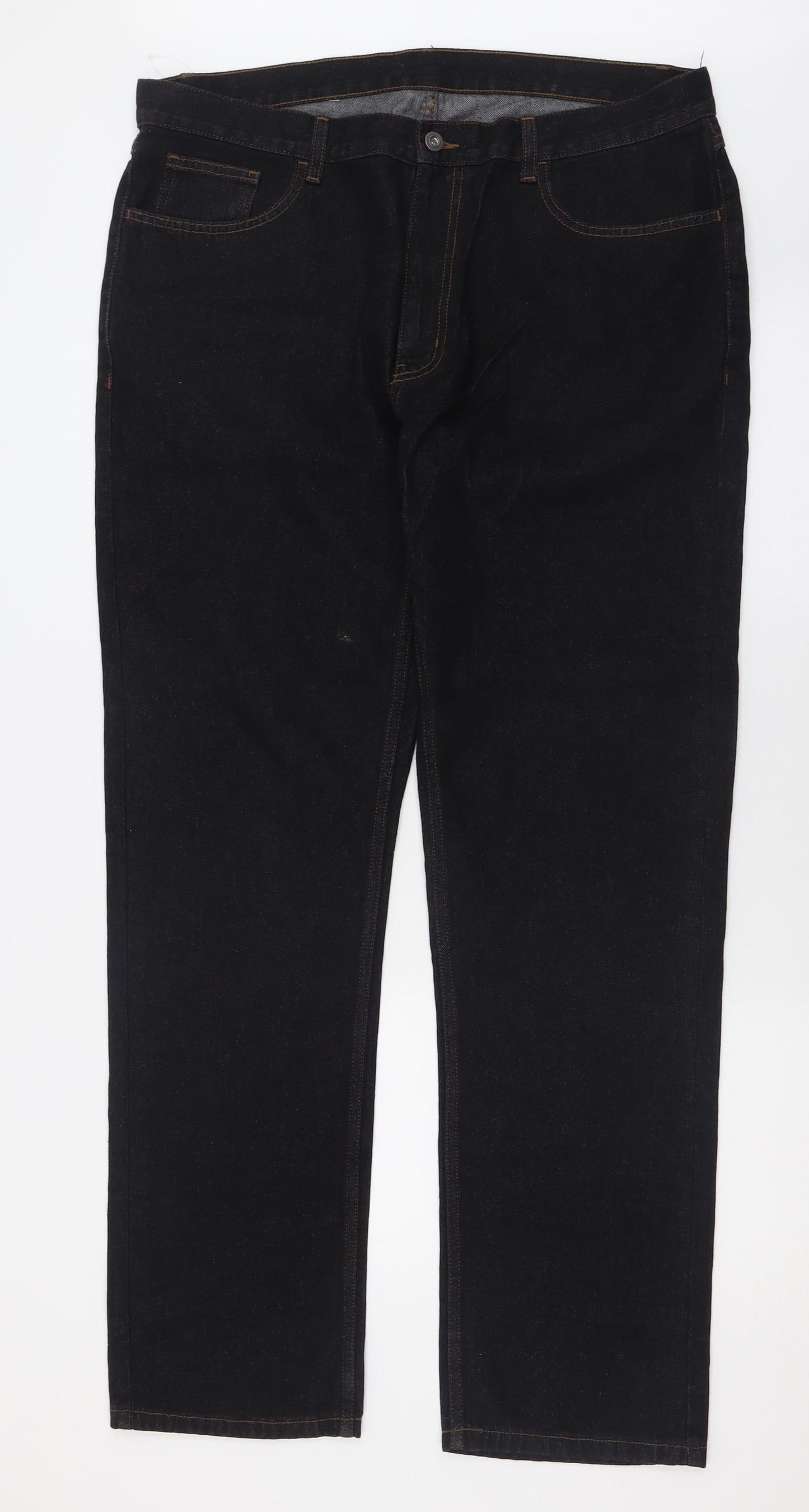 George Mens Black  Cotton Straight Jeans Size 38 L34 in Regular Button