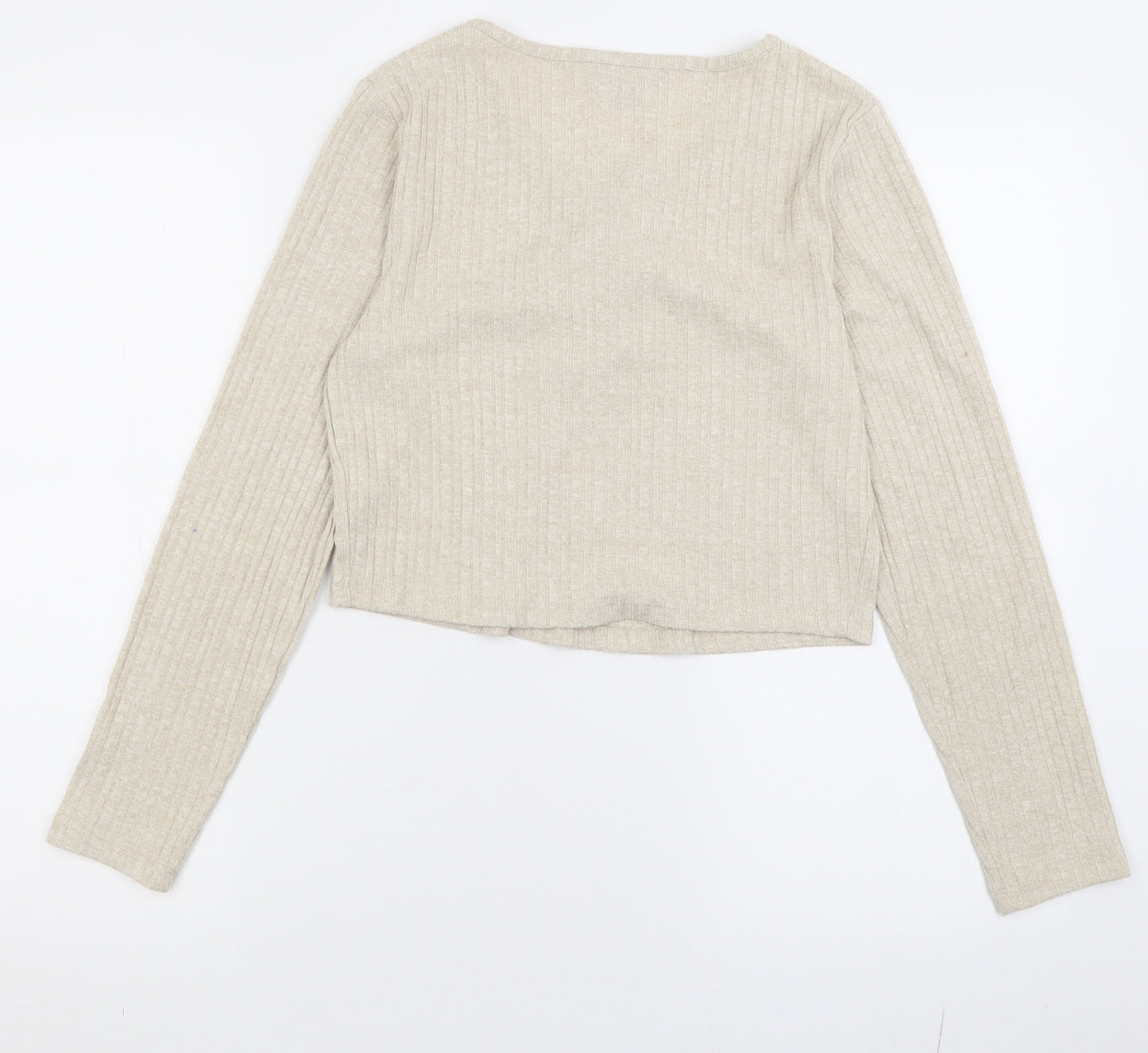 Primark Womens Beige  Viscose Cropped T-Shirt Size M V-Neck