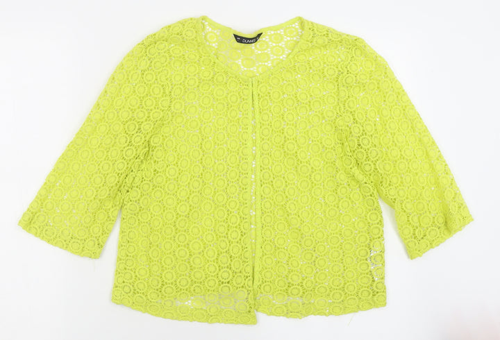 Dunnes Stores Womens Green Crew Neck Floral Cotton Cardigan Jumper Size L