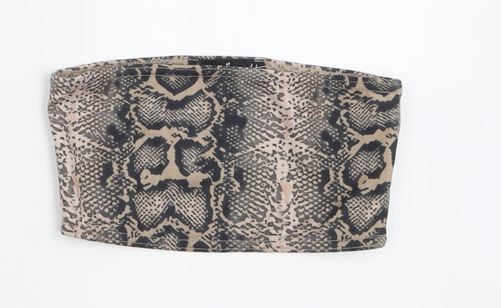 Topshop Womens Brown Animal Print Polyester Cropped Tank Size 4 Off the Shoulder - Bandeau