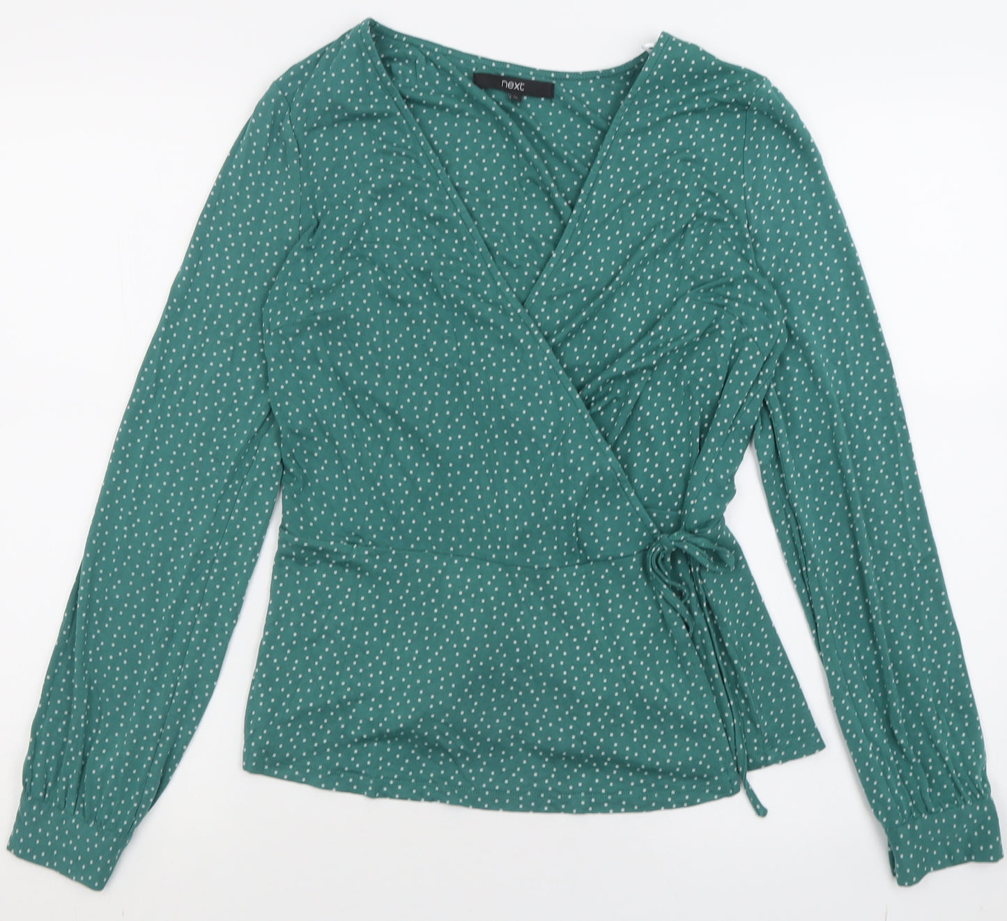 NEXT Womens Green Polka Dot Polyester Wrap Blouse Size 10 V-Neck