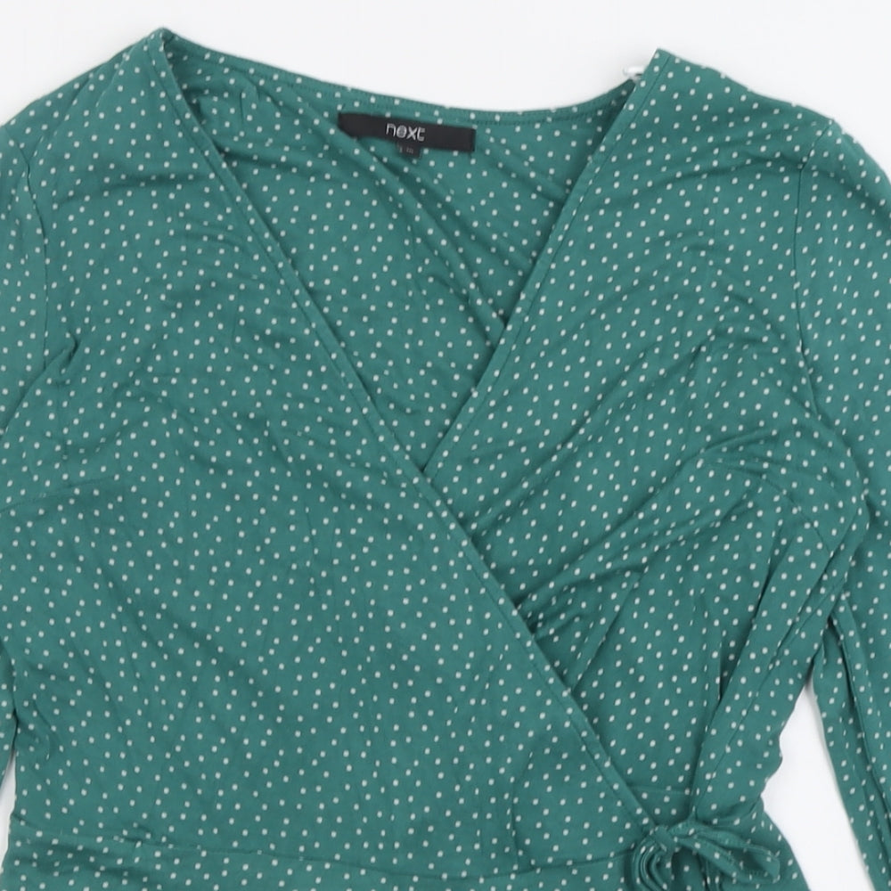 NEXT Womens Green Polka Dot Polyester Wrap Blouse Size 10 V-Neck