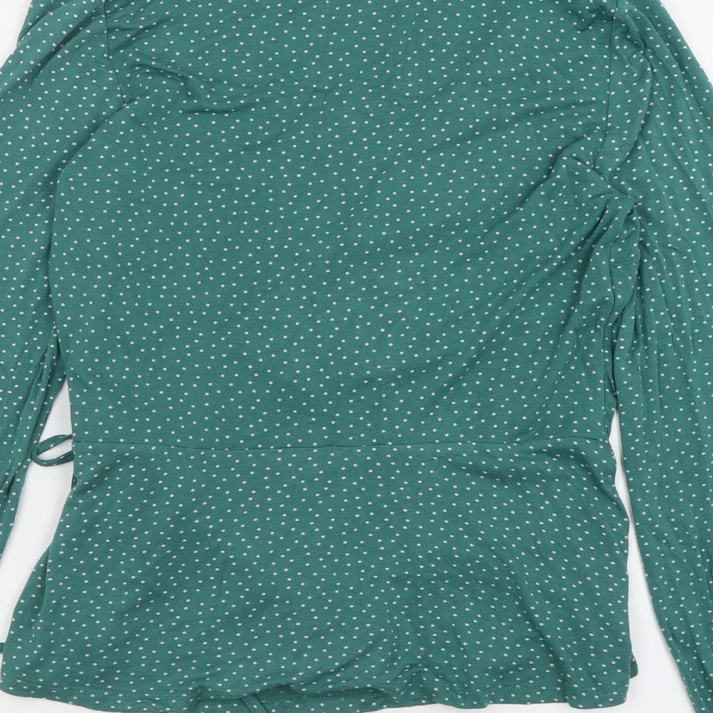 NEXT Womens Green Polka Dot Polyester Wrap Blouse Size 10 V-Neck