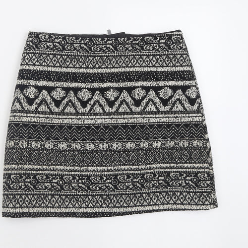 George Womens Black Geometric Polyacrylate Fibre A-Line Skirt Size 8   Zip