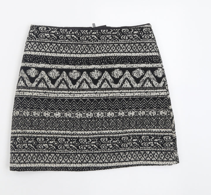 George Womens Black Geometric Polyacrylate Fibre A-Line Skirt Size 8 Zip
