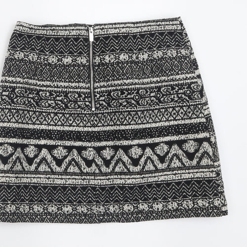 George Womens Black Geometric Polyacrylate Fibre A-Line Skirt Size 8   Zip