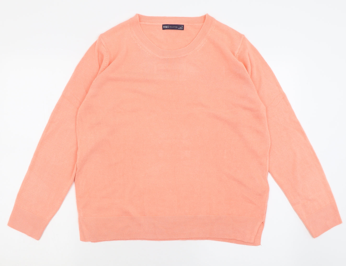 Marks and Spencer Womens Orange Crew Neck  Acrylic Pullover Jumper Size 16