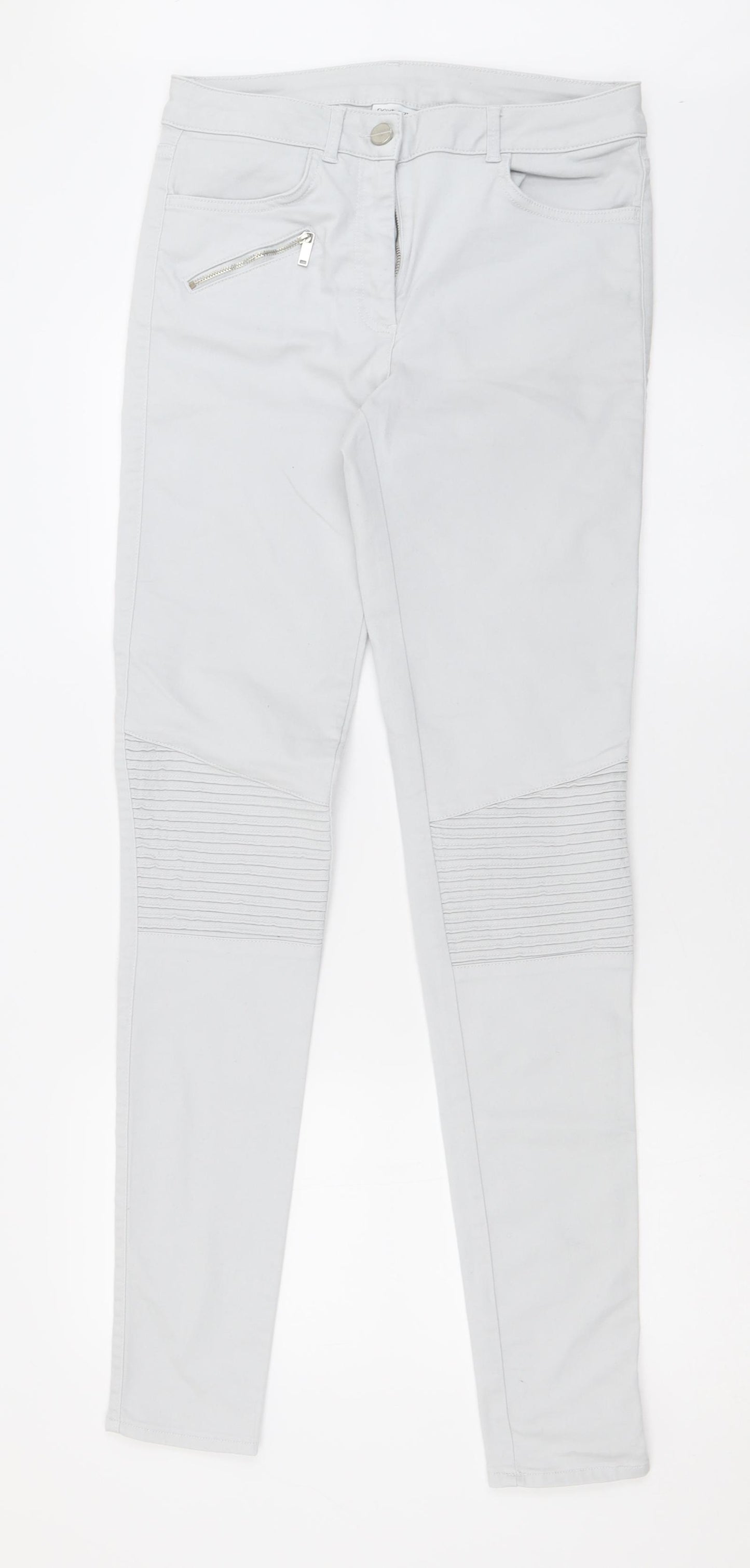 NEXT Womens Grey  Cotton Skinny Jeans Size 10 L34 in Regular Button