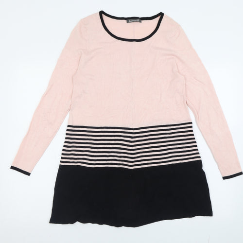 bonmarch Womens Pink Striped Viscose Jumper Dress  Size S  Crew Neck Pullover
