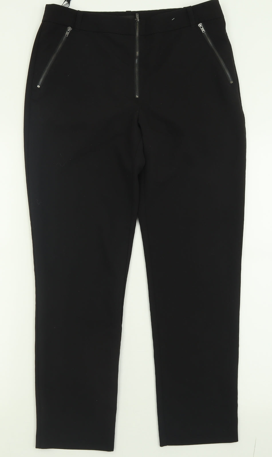 Topshop Womens Black  Polyester Trousers  Size 12 L26 in Regular Zip