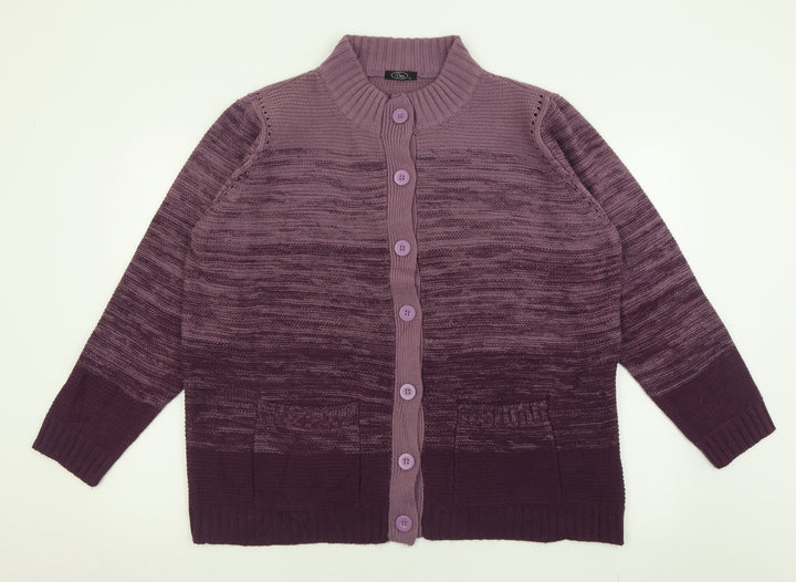 BM Womens Purple High Neck Acrylic Cardigan Jumper Size XL