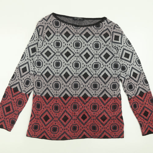Rinascimento Womens Multicoloured Geometric Viscose Basic T-Shirt Size M Crew Neck