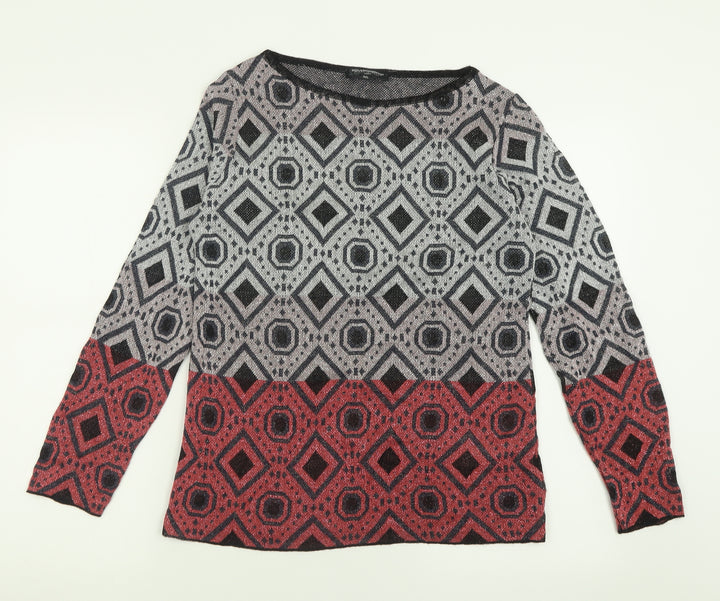 Rinascimento Womens Multicoloured Geometric Viscose Basic T-Shirt Size M Crew Neck