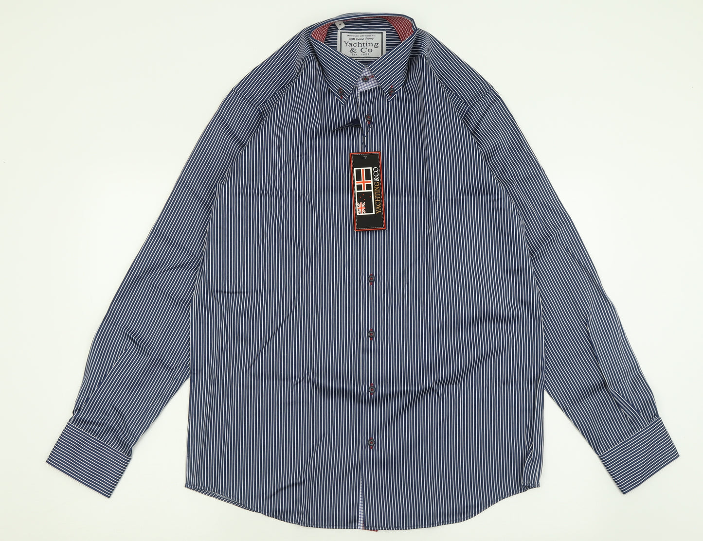 Yachting & Co Mens Blue Striped Cotton  Button-Up Size M Collared Button