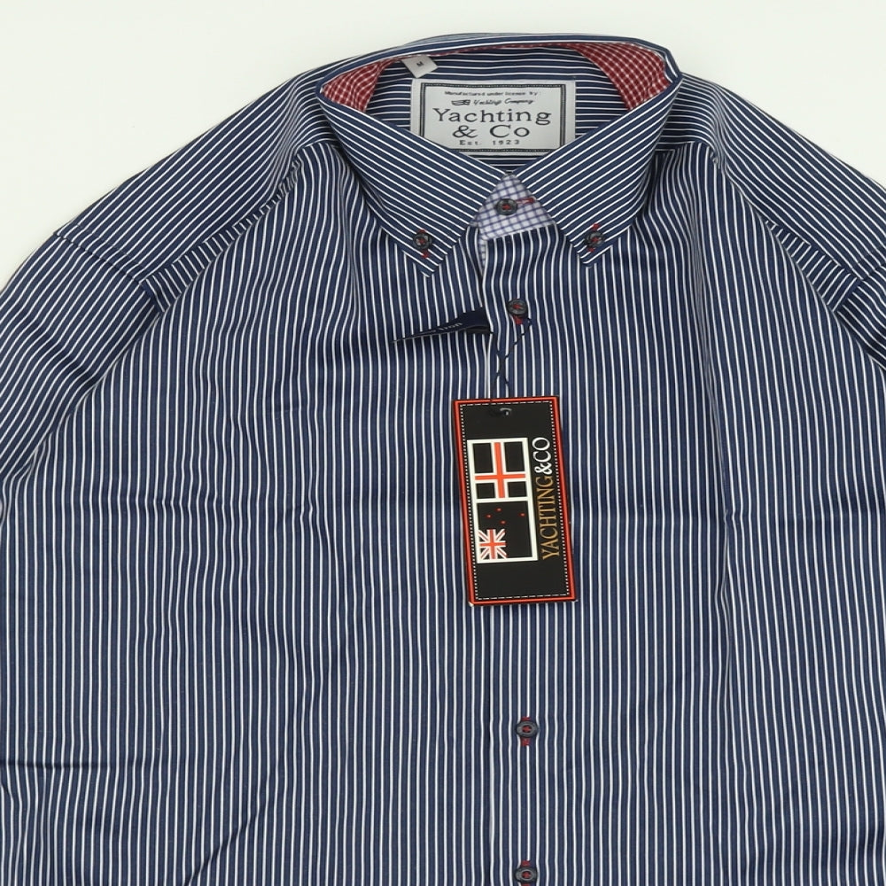 Yachting & Co Mens Blue Striped Cotton  Button-Up Size M Collared Button