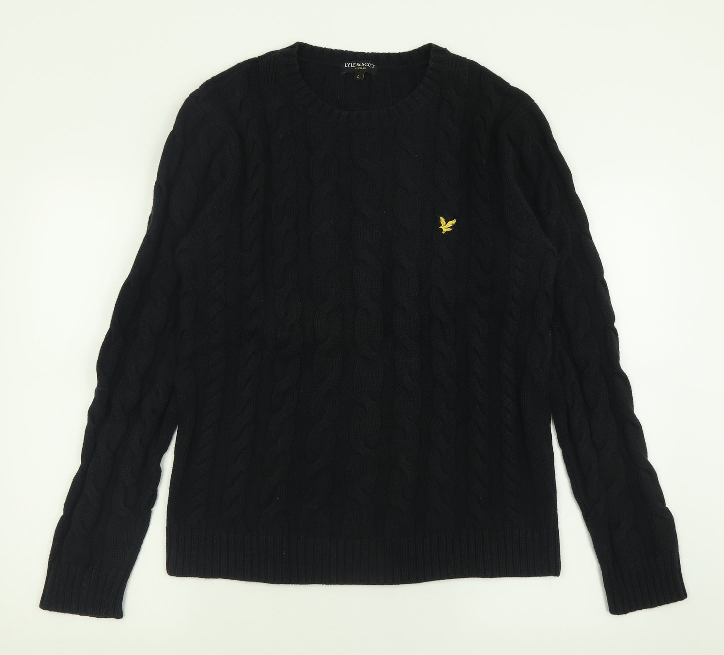 Lyle & Scott Mens Black Crew Neck  Cotton Pullover Jumper Size L