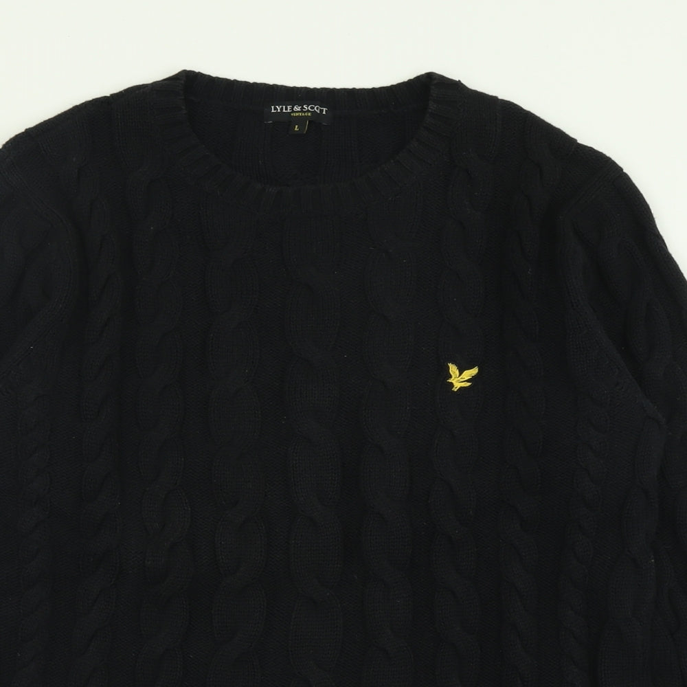 Lyle & Scott Mens Black Crew Neck  Cotton Pullover Jumper Size L