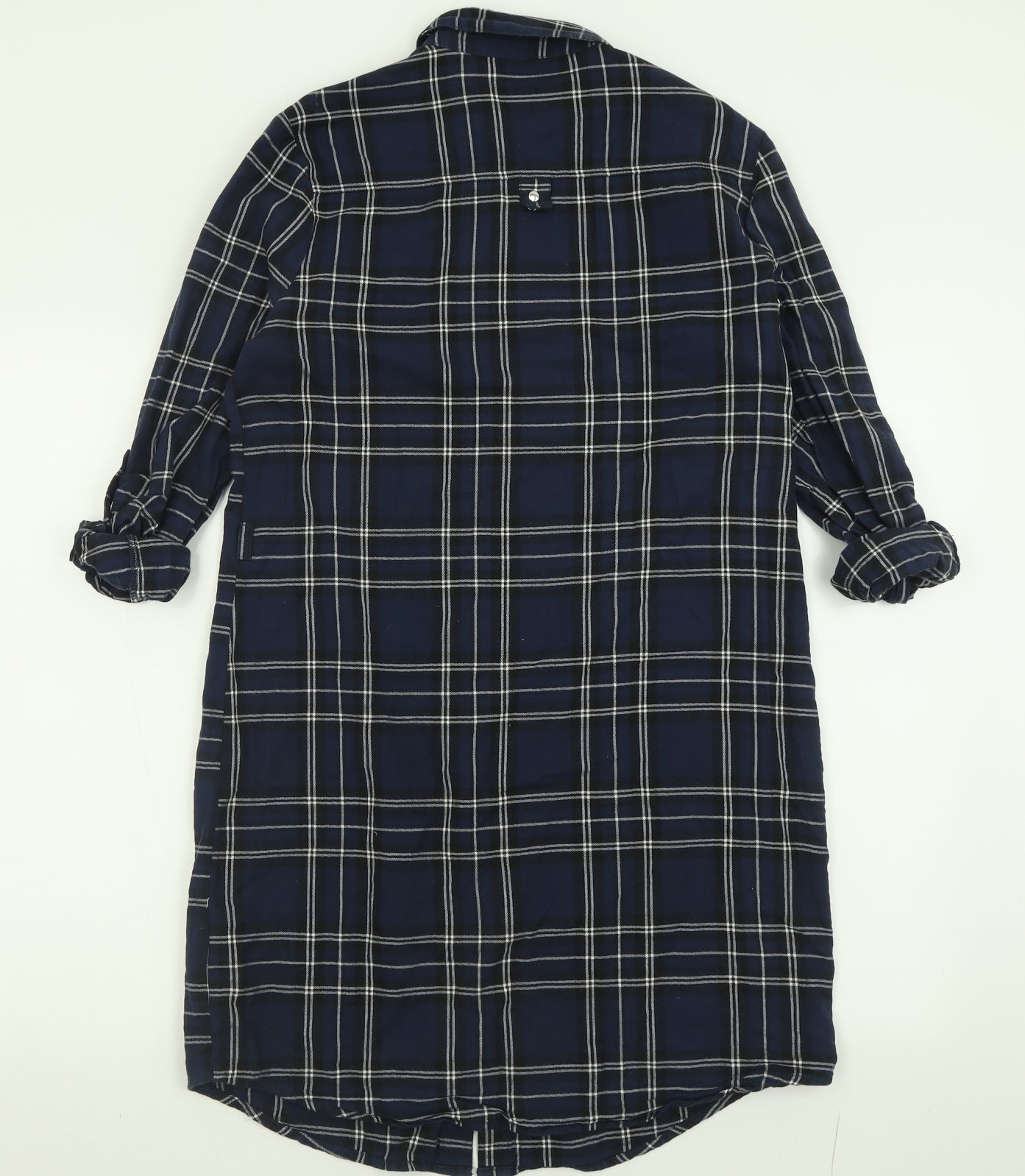 New Look Womens Blue Check Cotton Shirt Dress  Size 8  Collared Button