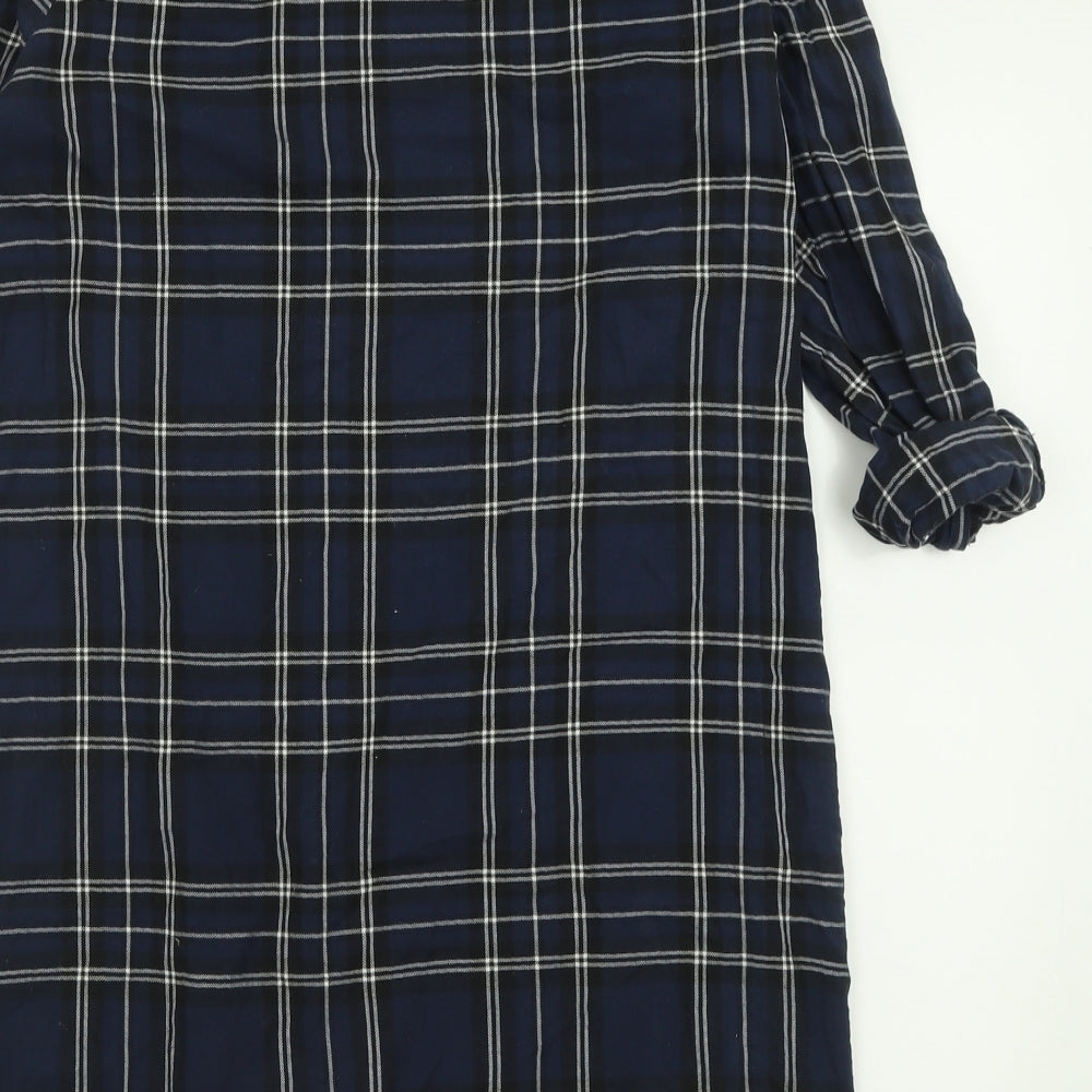 New Look Womens Blue Check Cotton Shirt Dress  Size 8  Collared Button