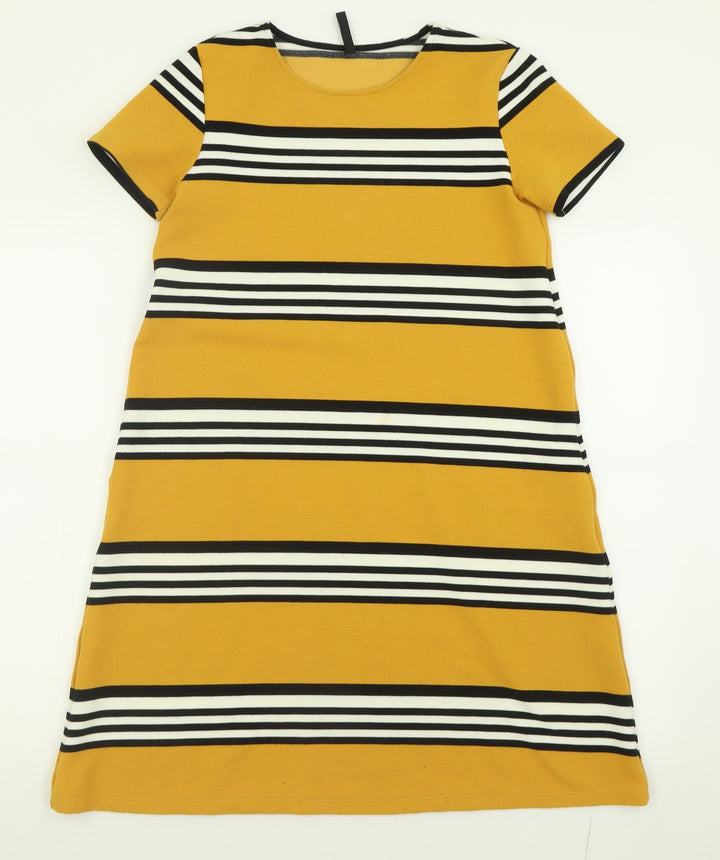 Stradivarius Womens Yellow Striped Polyester A-Line  Size M  Crew Neck Pullover