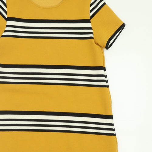Stradivarius Womens Yellow Striped Polyester A-Line  Size M  Crew Neck Pullover